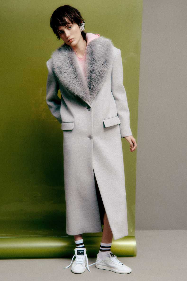 Long fluffy coat with collar, Grey, Patrizia Pepe