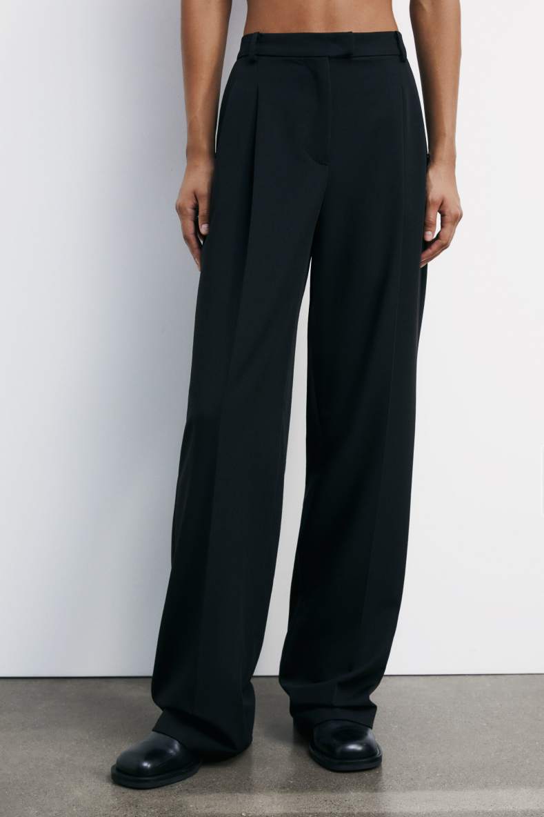Fluid pants with pleats, Black, Patrizia Pepe