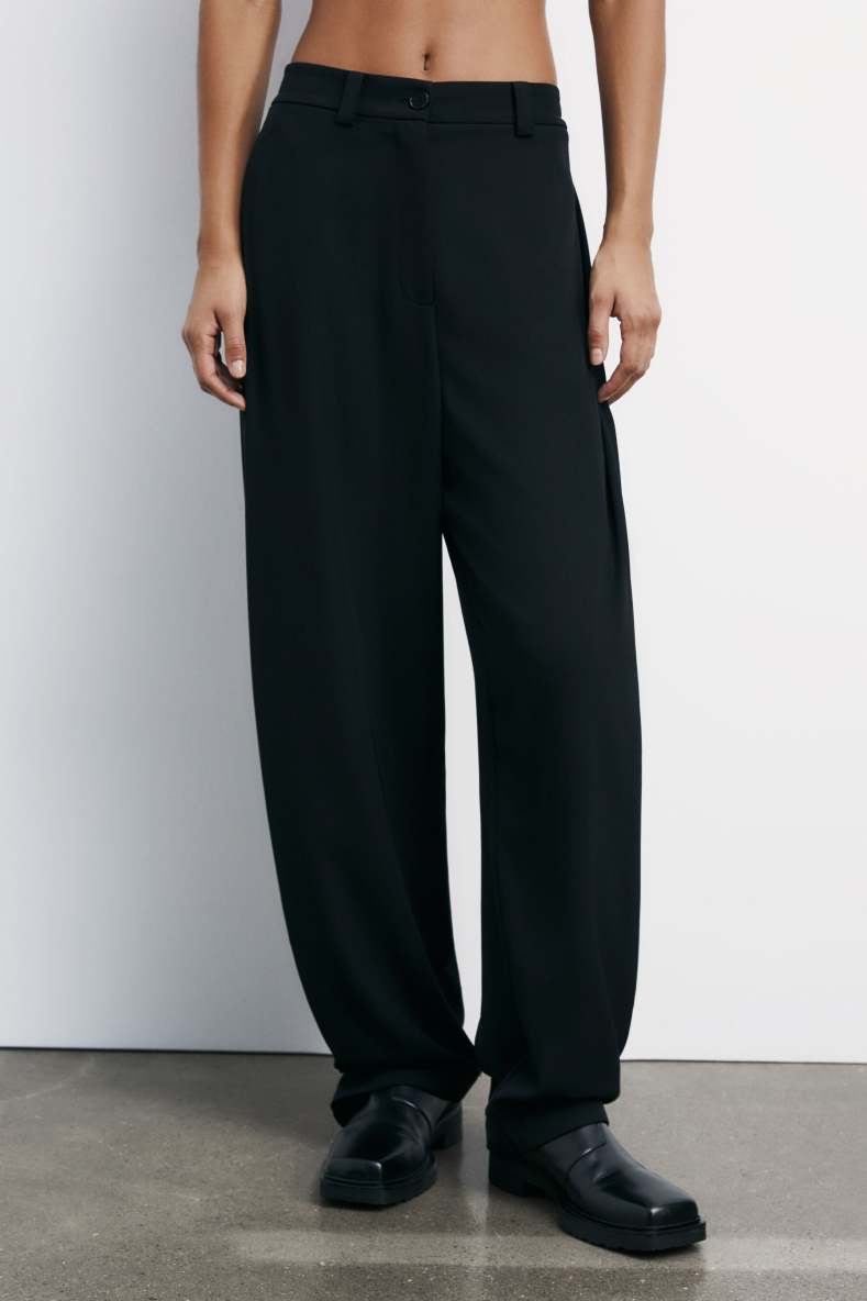 Oversized pants with pleats, Black, Patrizia Pepe