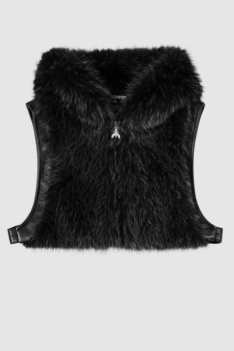 Soft hooded vest, Black, Patrizia Pepe