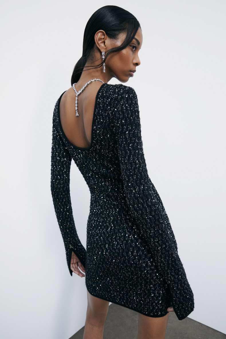 Mini knit dress with sequins, Black, Patrizia Pepe