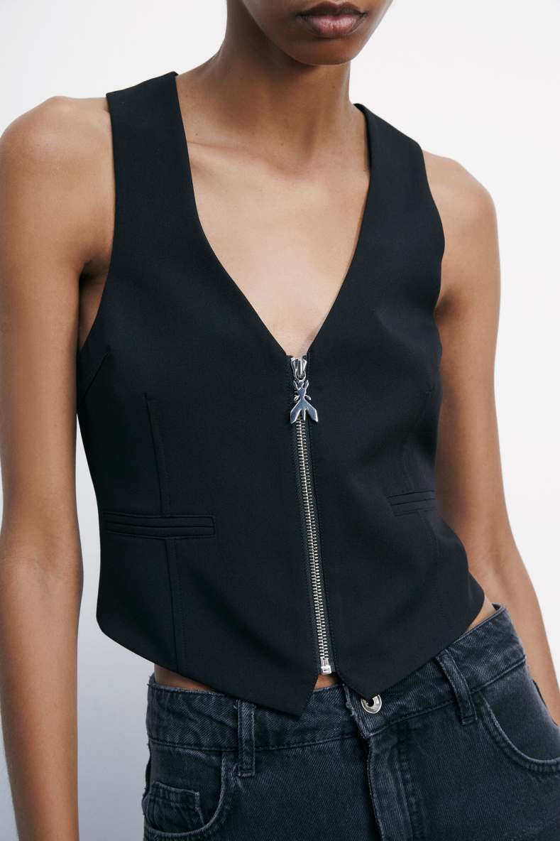 &quot;ESSENTIAL&quot; tailored vest with zipper, Black, Patrizia Pepe