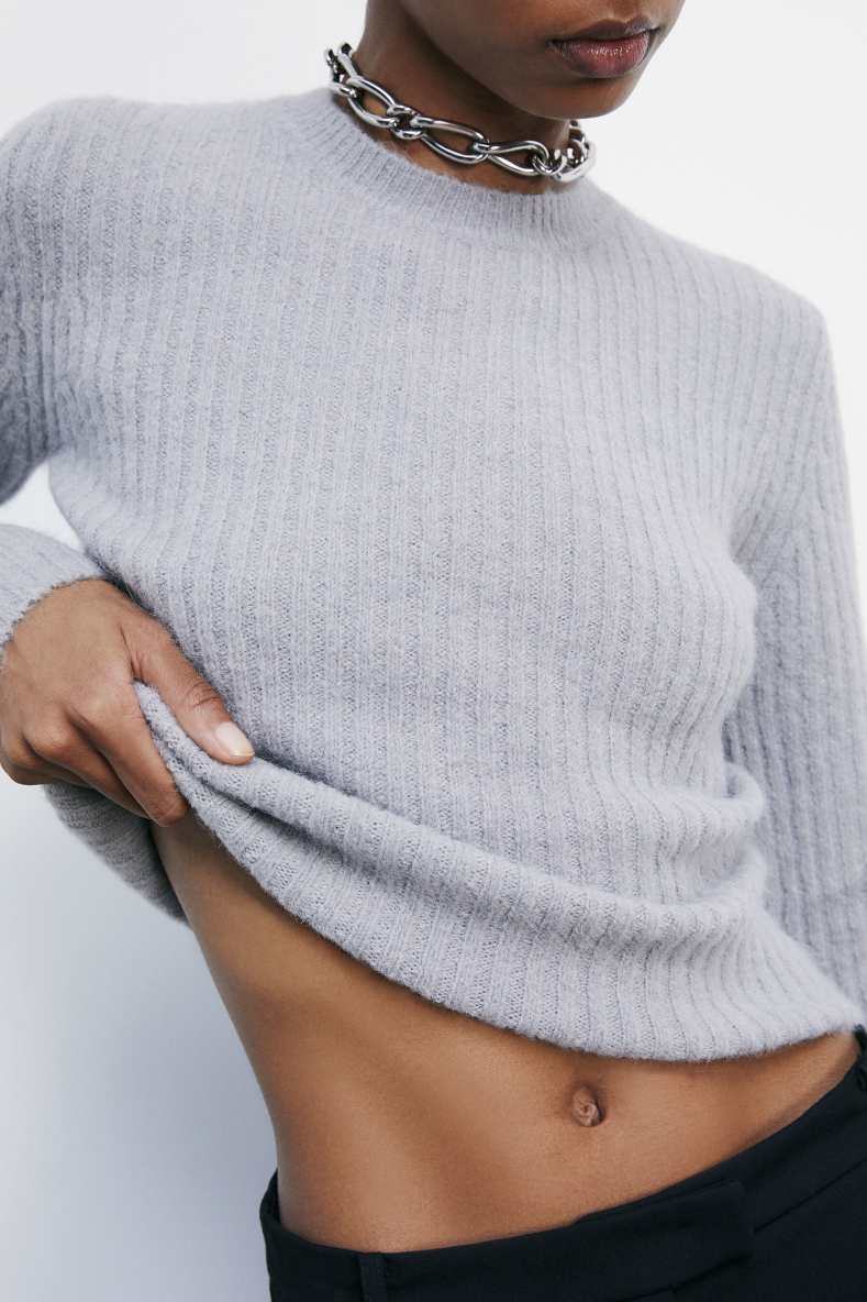 Ribbed crew neck sweater, Grey, Patrizia Pepe
