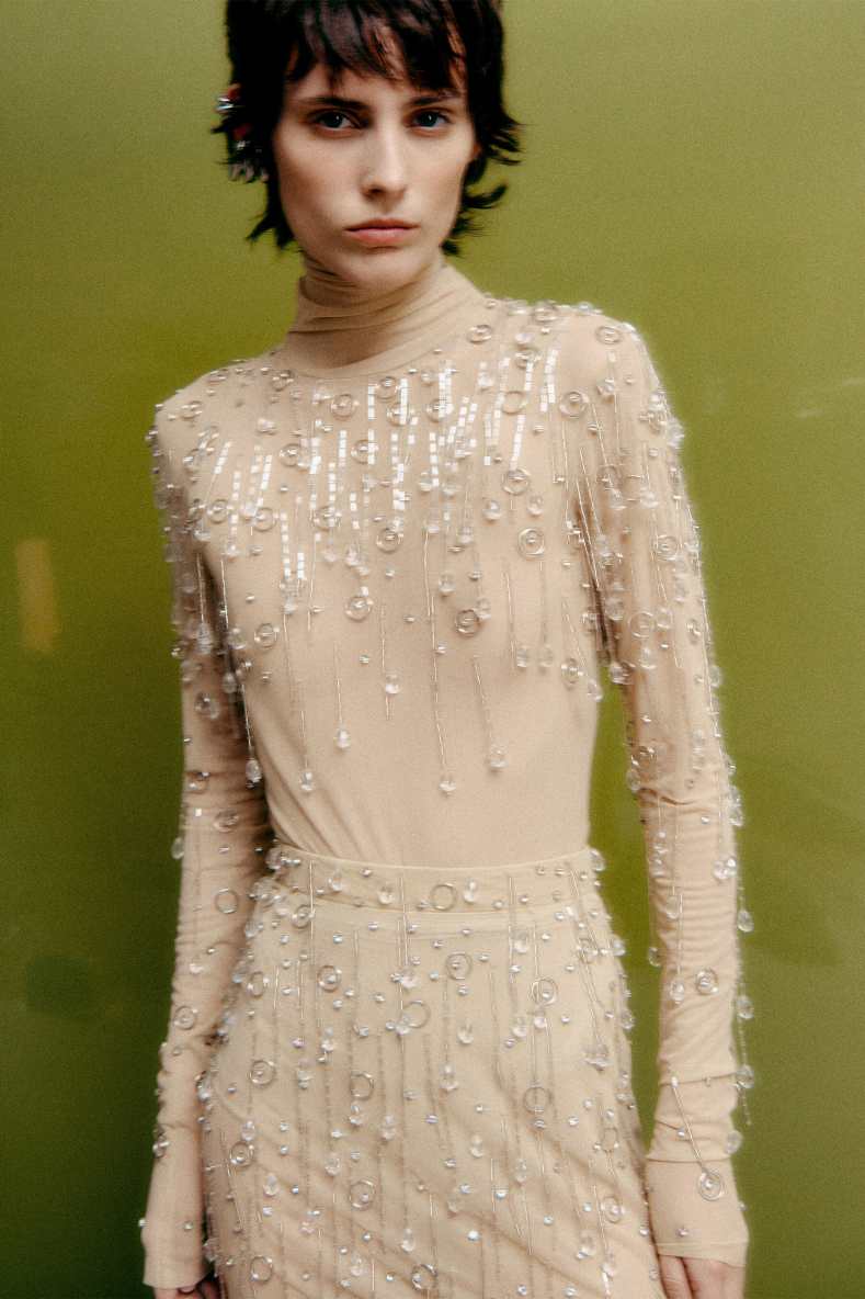 Tulle jeweled bodysuit, Beige, Patrizia Pepe