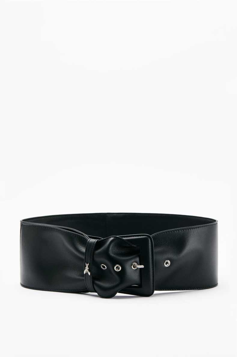High-waisted belt in soft leather, Black, Patrizia Pepe