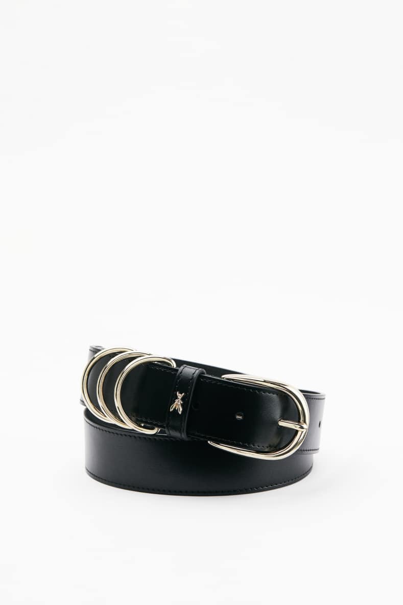 Leather belt with circular buckles, Black, Patrizia Pepe
