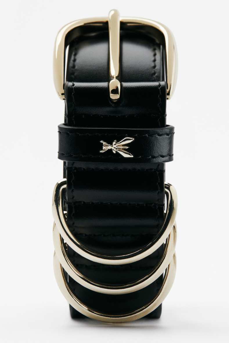 Leather belt with circular buckles, Black, Patrizia Pepe