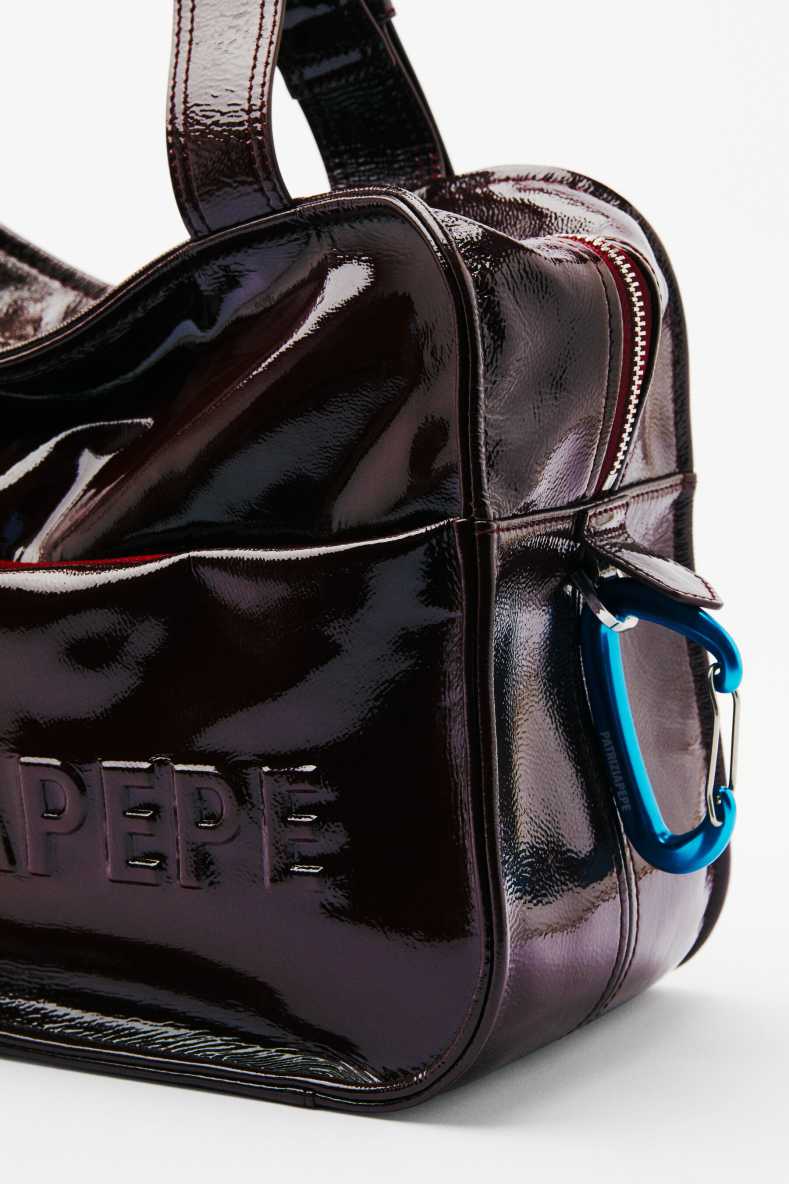 (IM)PERFECTION shopping bag in glossy leather, Bordeaux, Patrizia Pepe