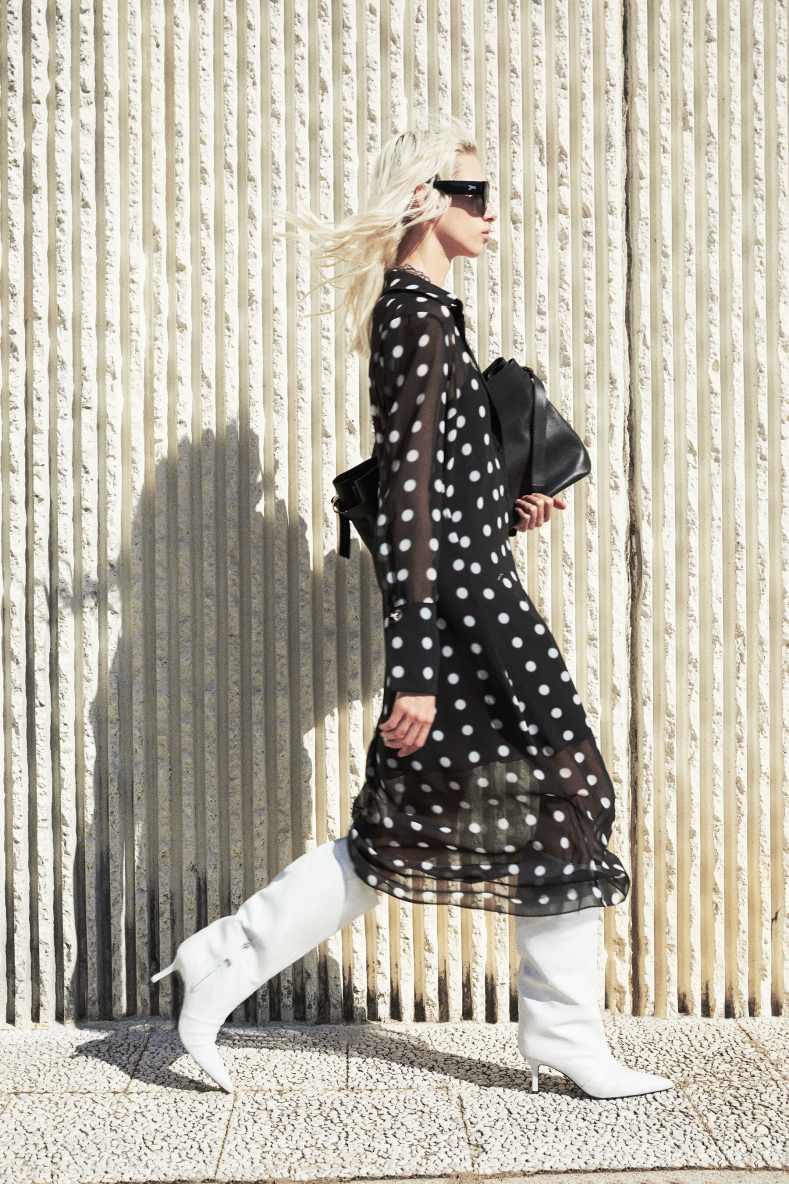 Fluid polka-dot midi shirt dress, Black, Patrizia Pepe