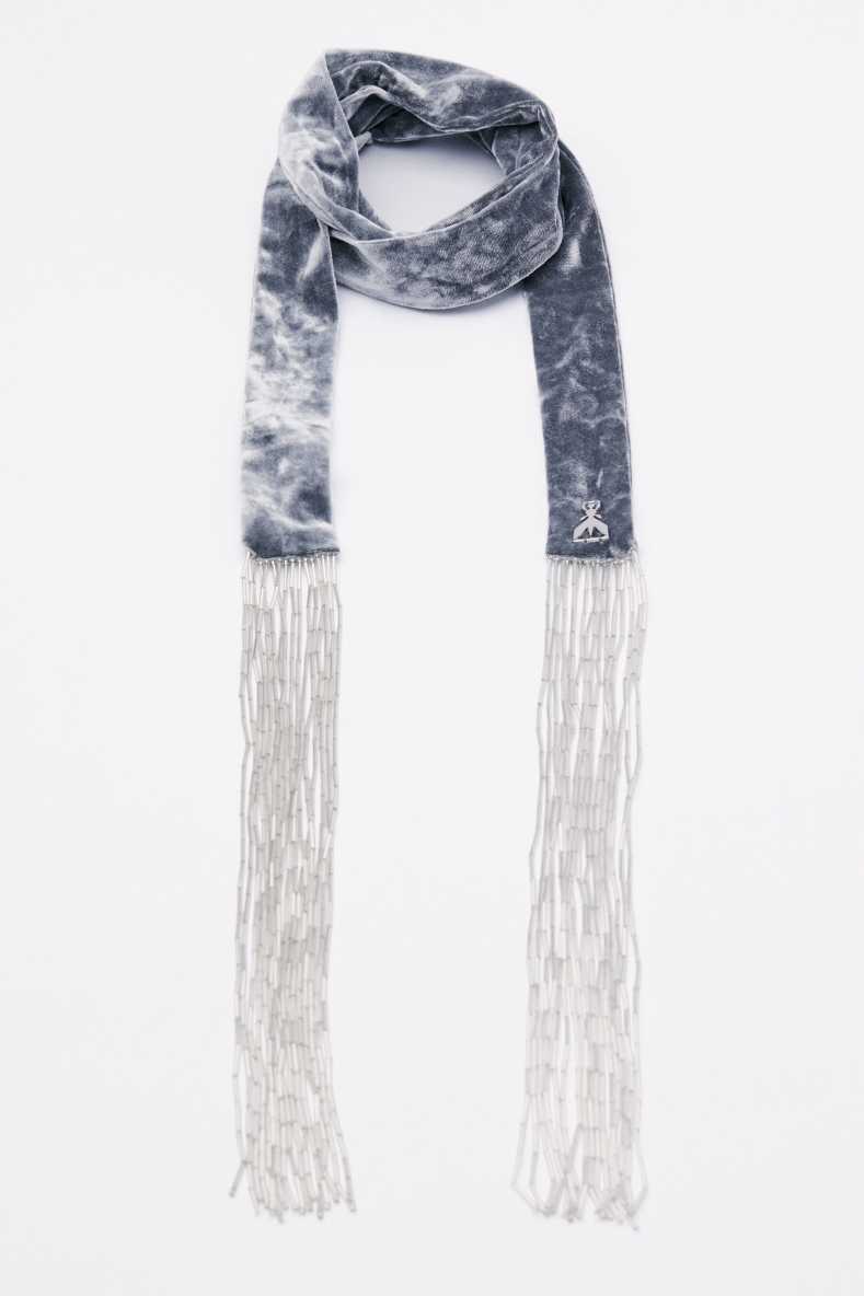 Velvet jeweled scarf, Grey, Patrizia Pepe