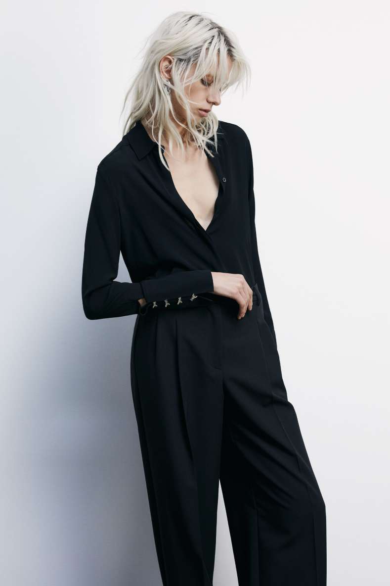 &quot;ESSENTIAL&quot; fluid viscose shirt, Black, Patrizia Pepe