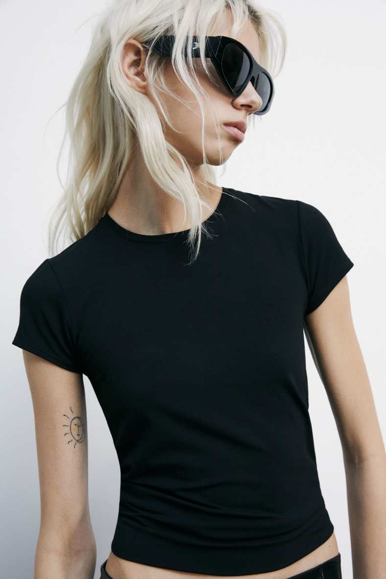 Stretch jersey crewneck T-shirt, Black, Patrizia Pepe