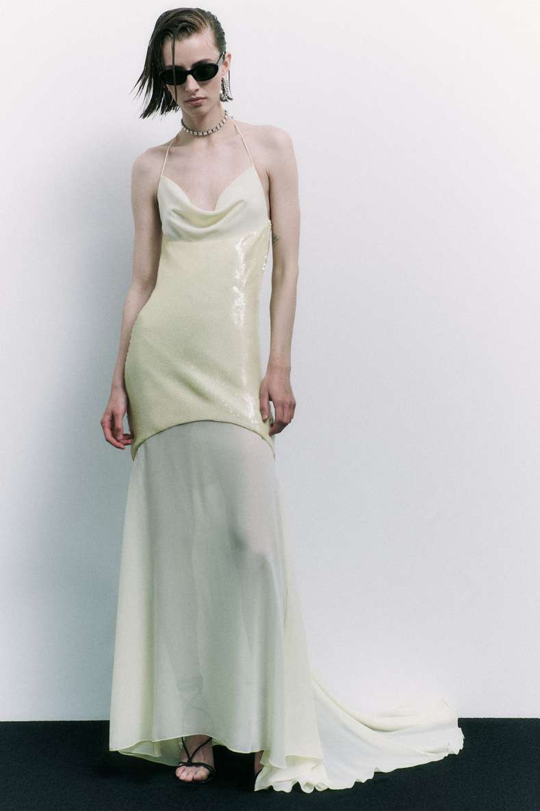 Long asymmetrical sequined dress, Yellow, Patrizia Pepe