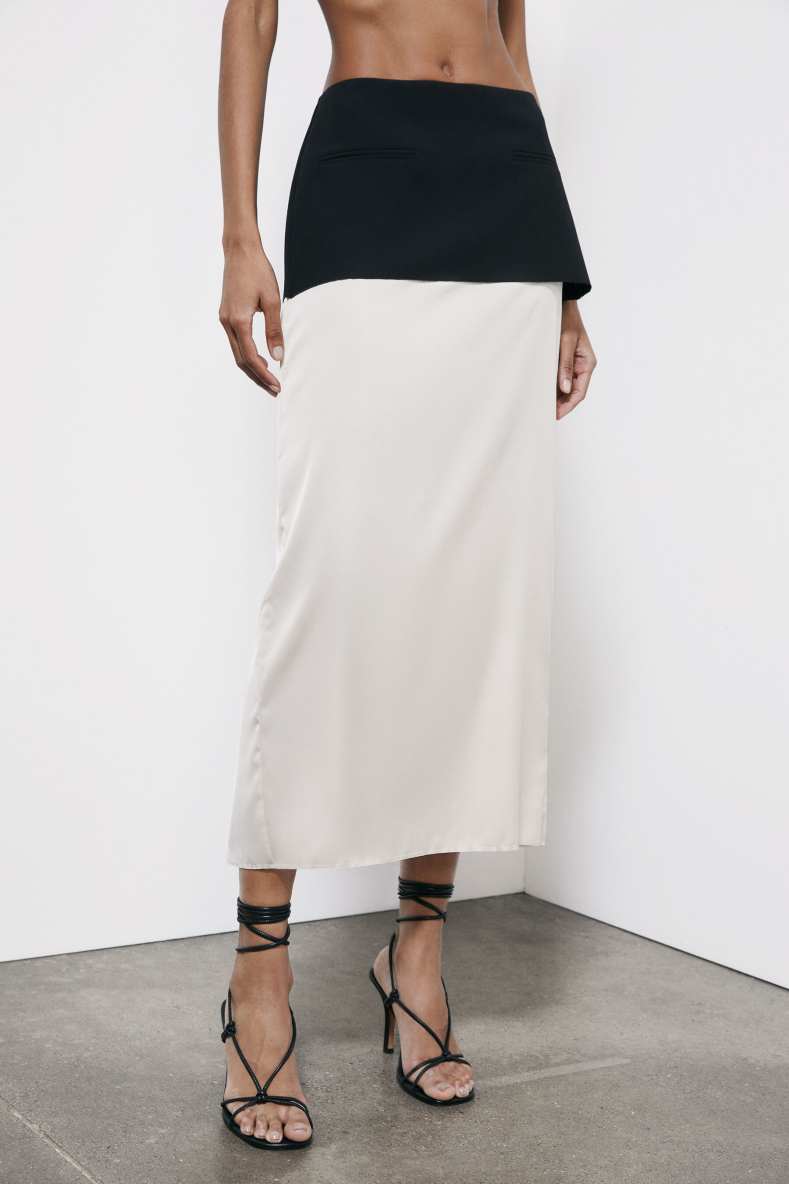 Viscose blend color block midi skirt, Black, Patrizia Pepe