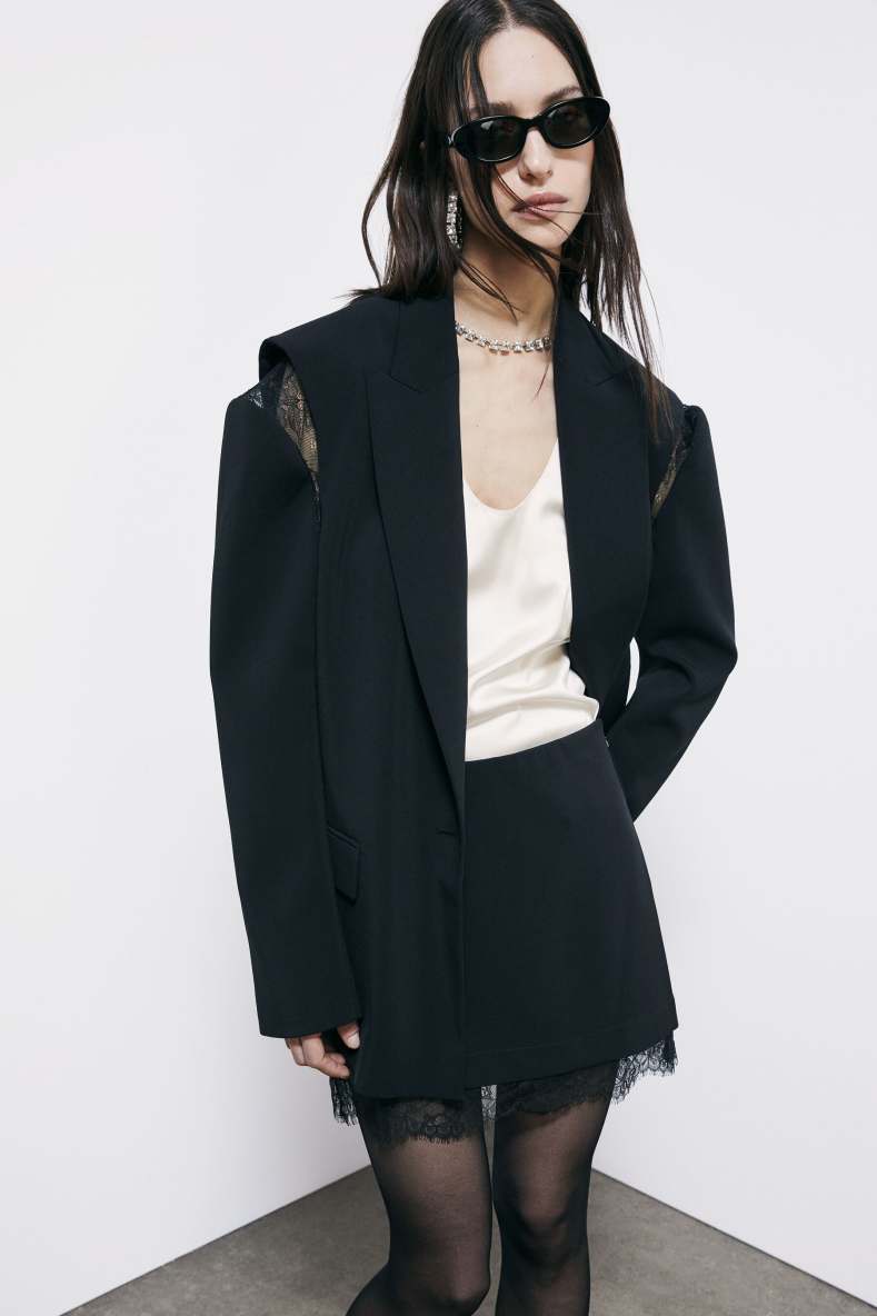 Crepe miniskirt with lace, Black, Patrizia Pepe