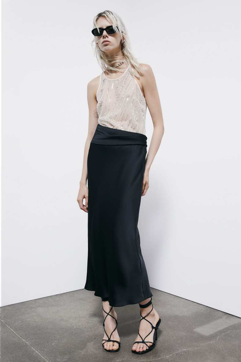 Draped satin midi skirt, Black, Patrizia Pepe