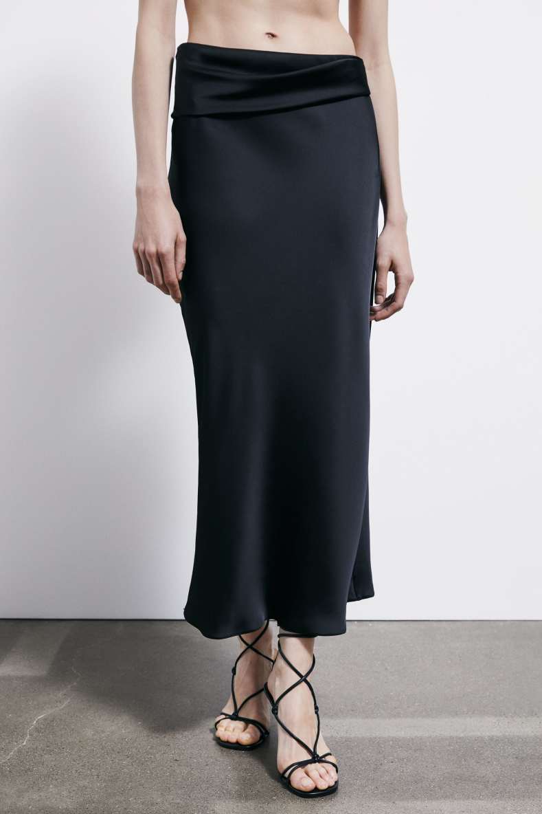 Draped satin midi skirt, Black, Patrizia Pepe