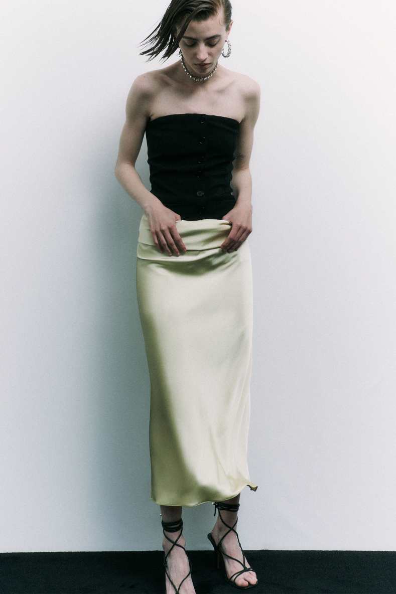 Draped satin midi skirt, Yellow, Patrizia Pepe