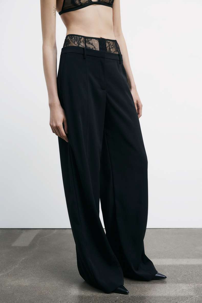 Palazzo pants with lace waist, Black, Patrizia Pepe