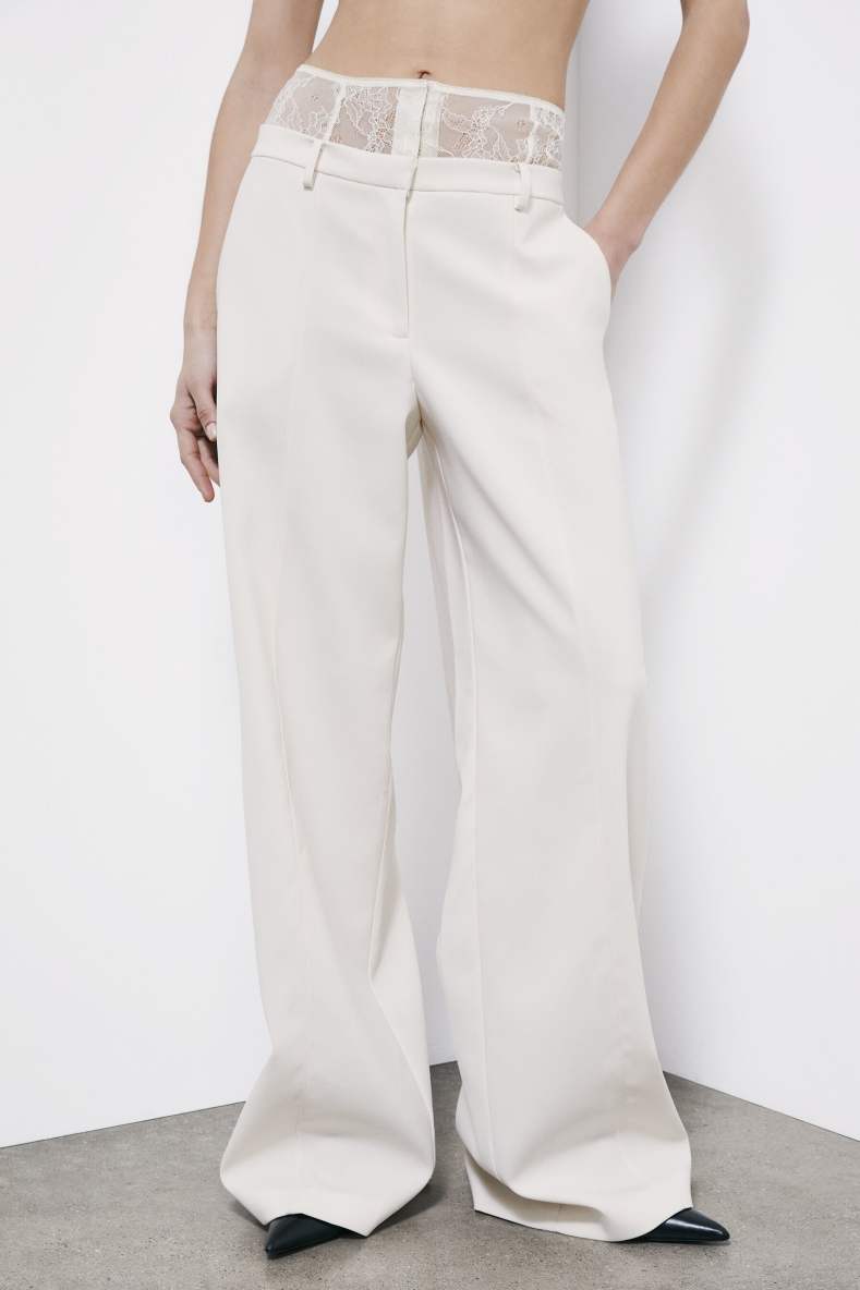 Palazzo pants with lace waist, White, Patrizia Pepe