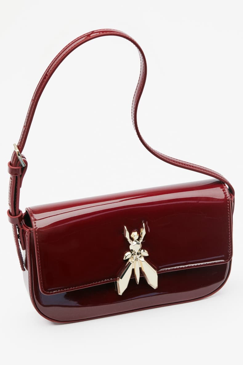 "ESSENTIAL" Fly glossy leather shoulder bag, Red, Patrizia Pepe