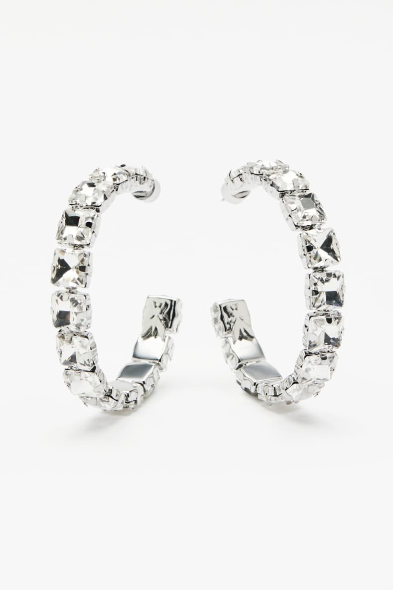 Diamond Cut Hoop Earrings, Silver, Patrizia Pepe