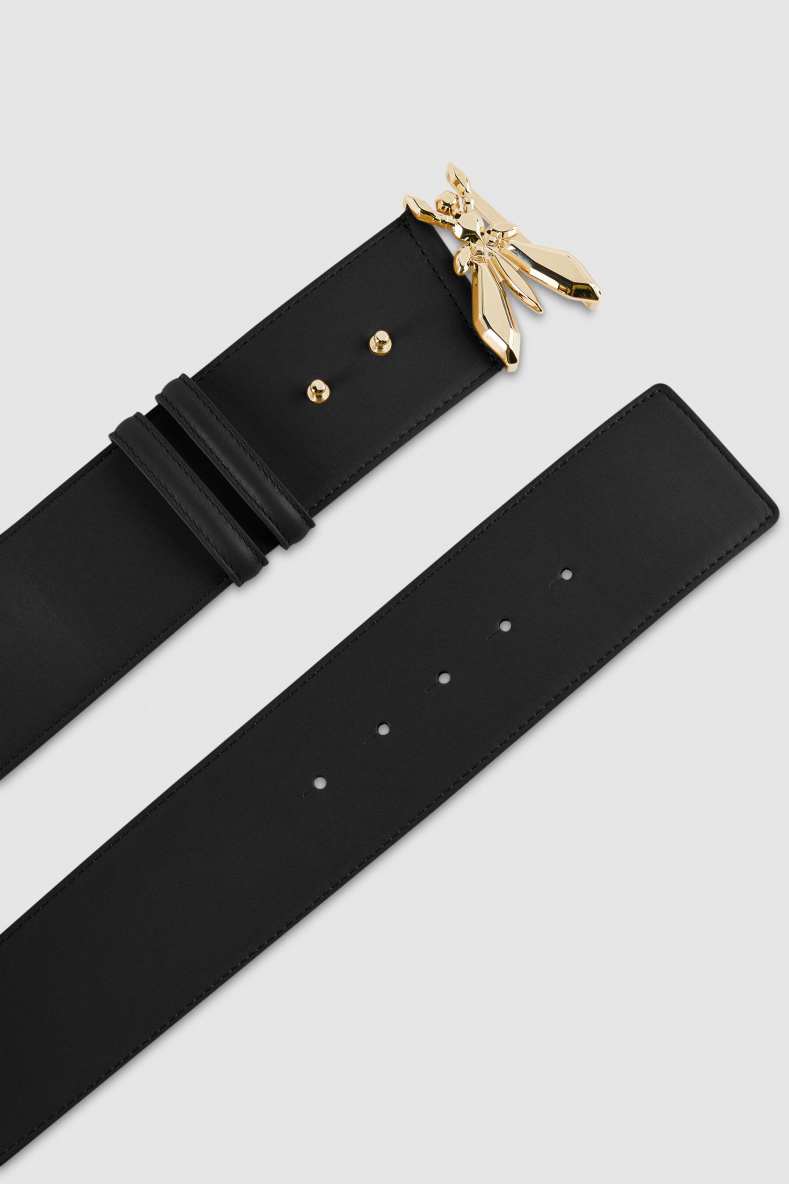 High-waisted leather belt, Black/Light Gold, Patrizia Pepe