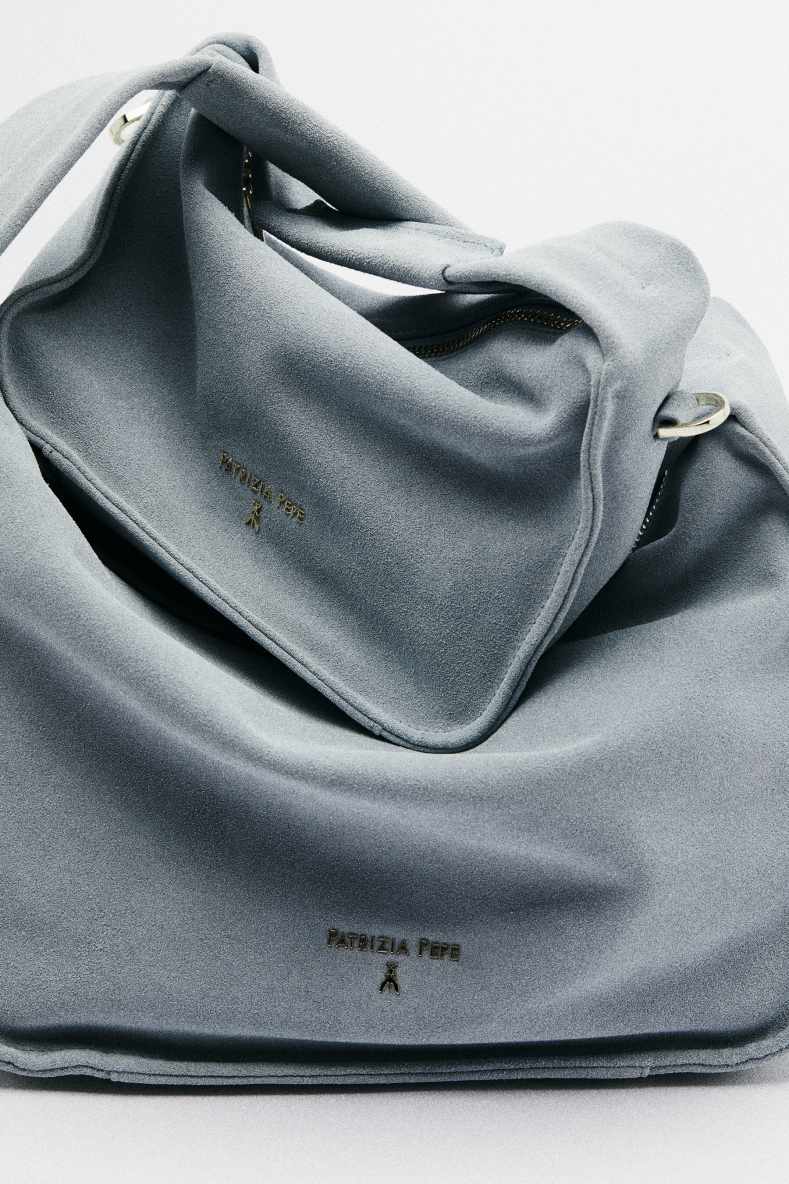 Contemporary Hobo small suede shoulder bag, Blue, Patrizia Pepe