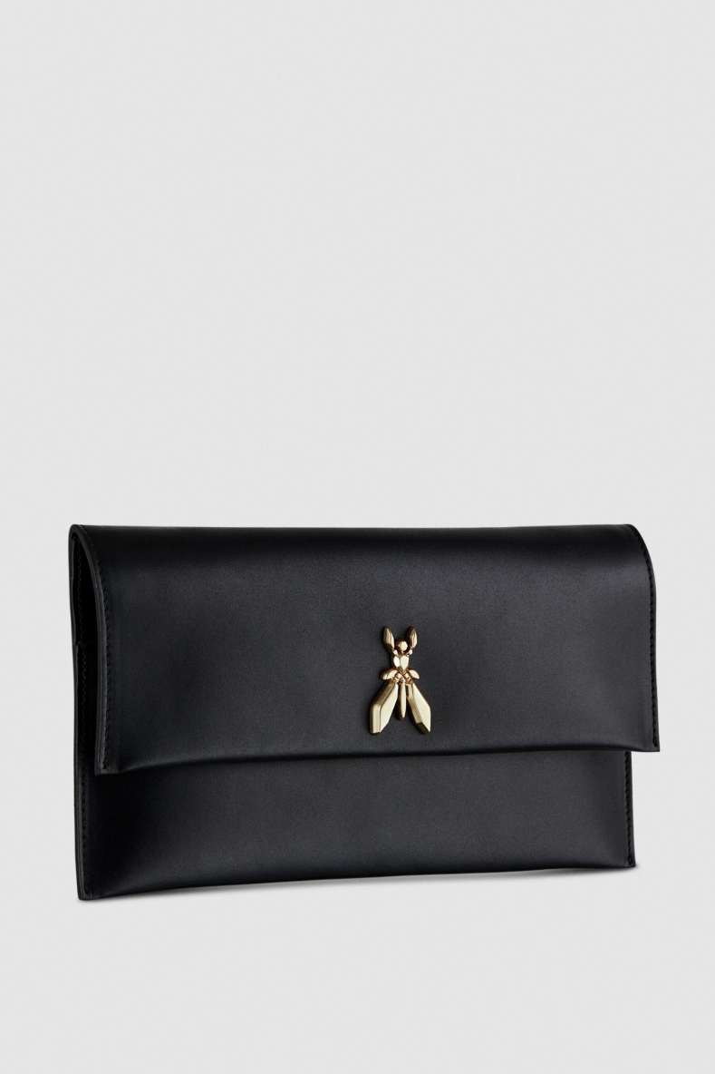 Fly leather clutch bag with chain, Black, Patrizia Pepe