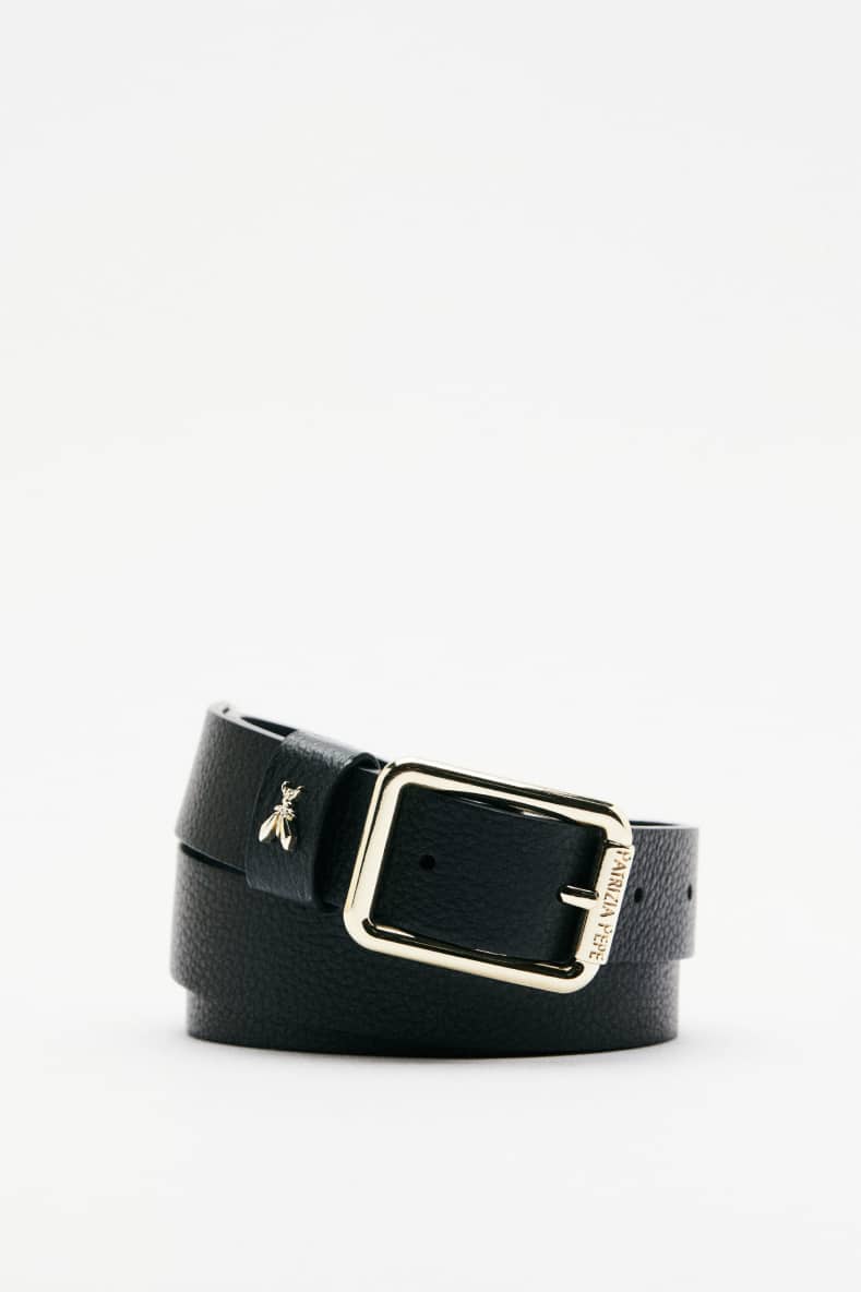 Hammered leather low-waist belt, Black, Patrizia Pepe