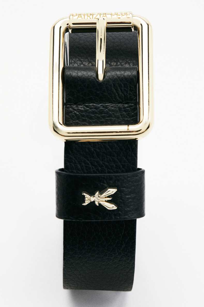 Hammered leather low-waist belt, Black, Patrizia Pepe