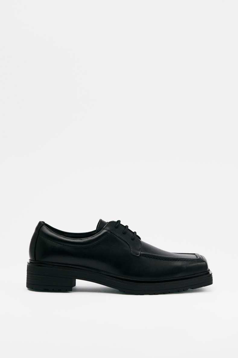 Square leather lace-up shoes, Black, Patrizia Pepe