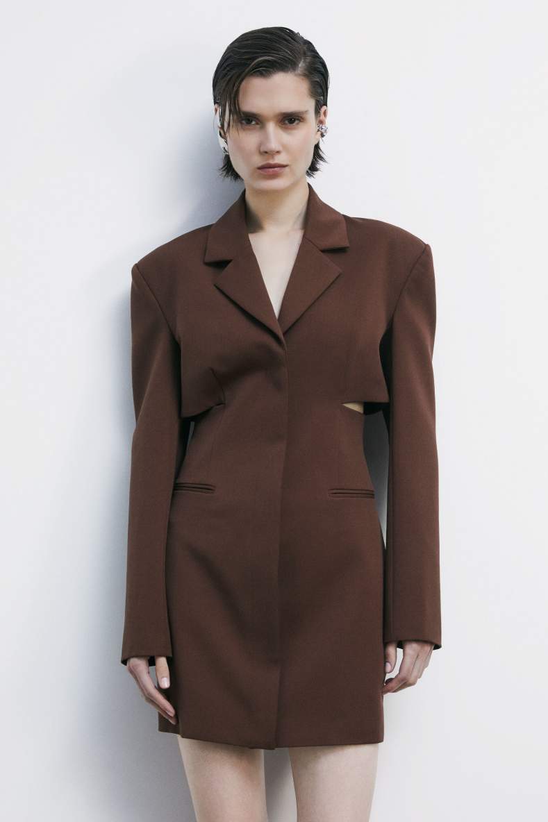 Mini blazer dress with cut-out, Brown, Patrizia Pepe