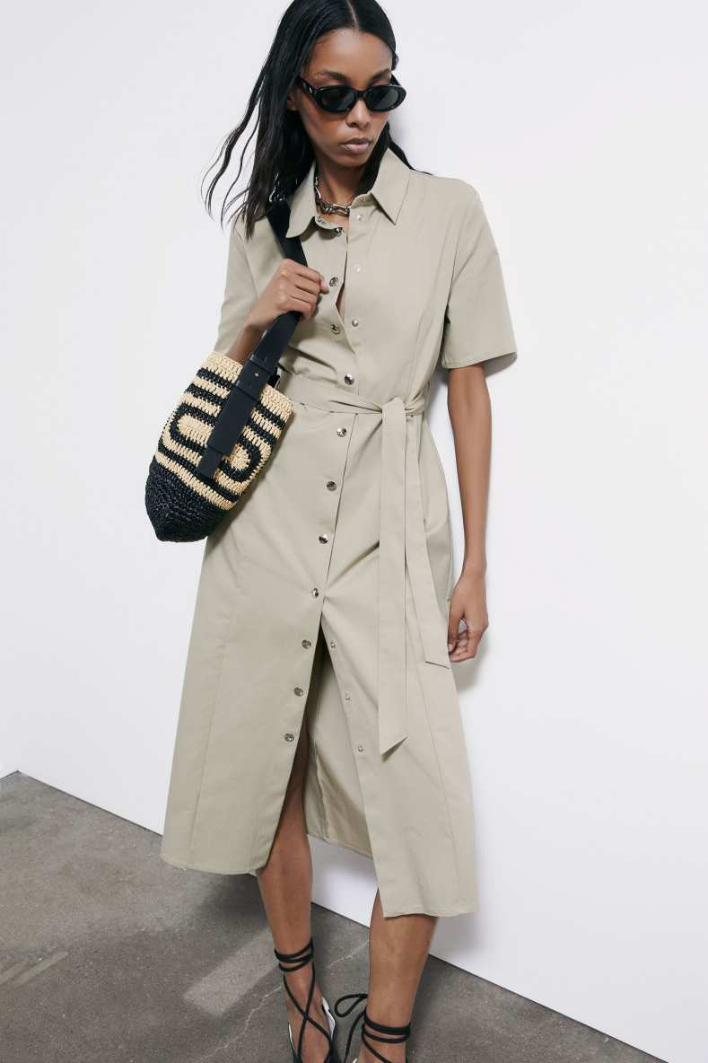 Midi shirt dress with belt, Beige, Patrizia Pepe