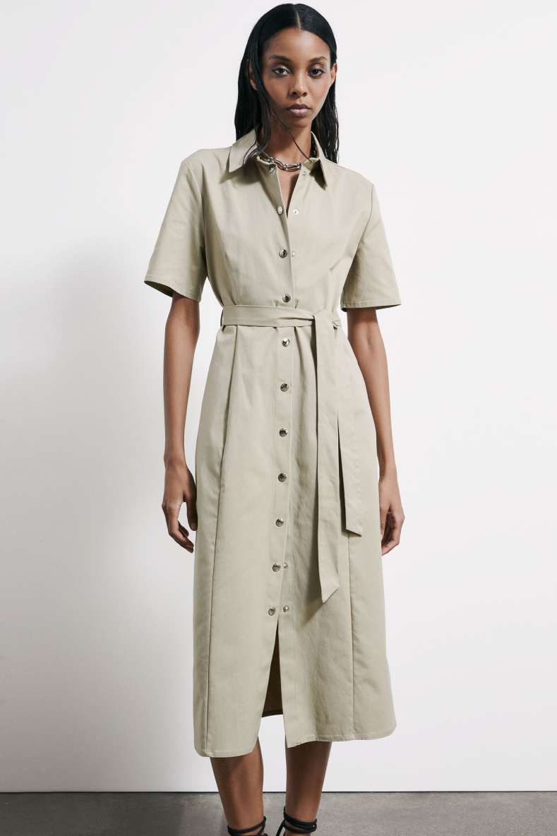 Midi shirt dress with belt, Beige, Patrizia Pepe