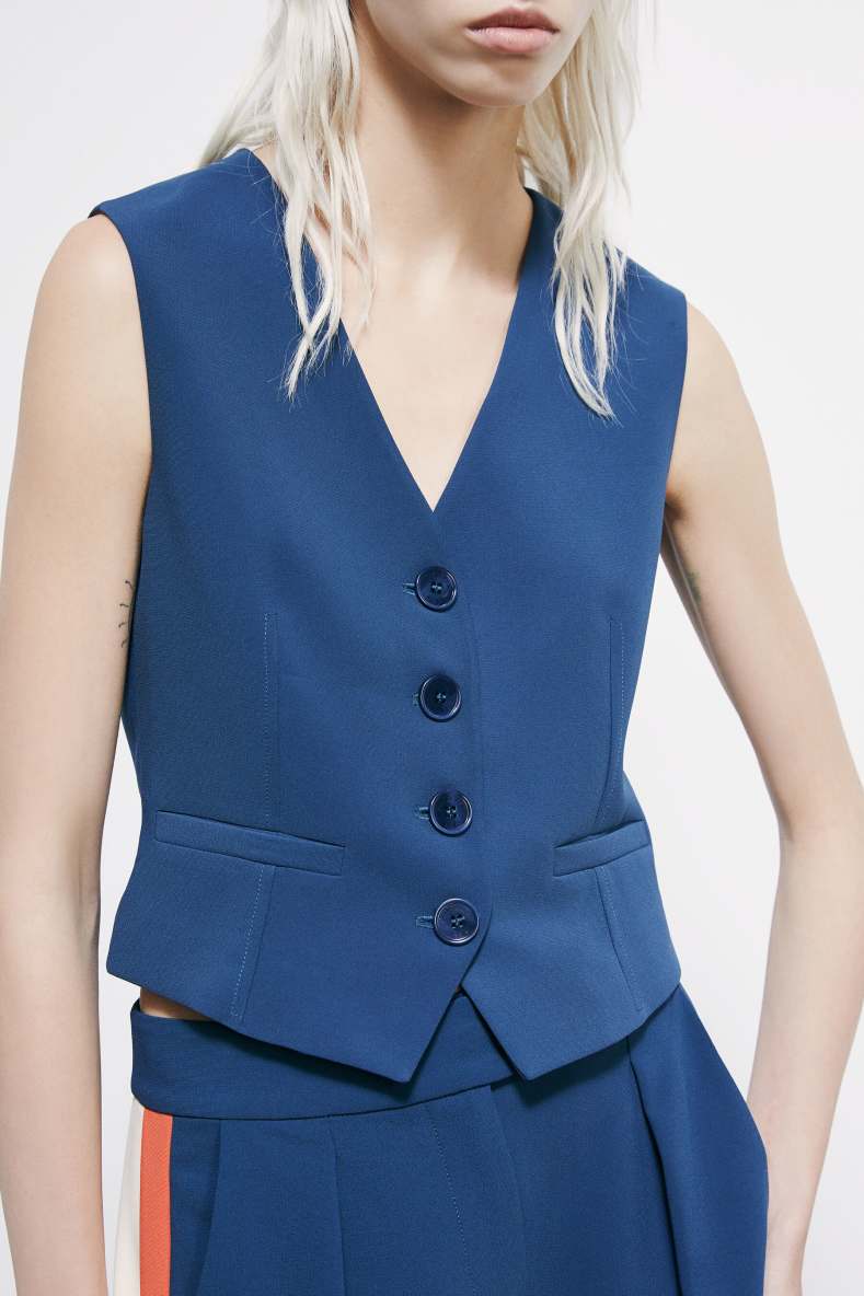 Gilet inspiration tailleur en serg&eacute;, Bleu, Patrizia Pepe