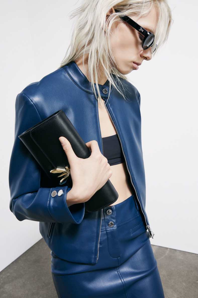 Coated fabric biker jacket, Blue, Patrizia Pepe