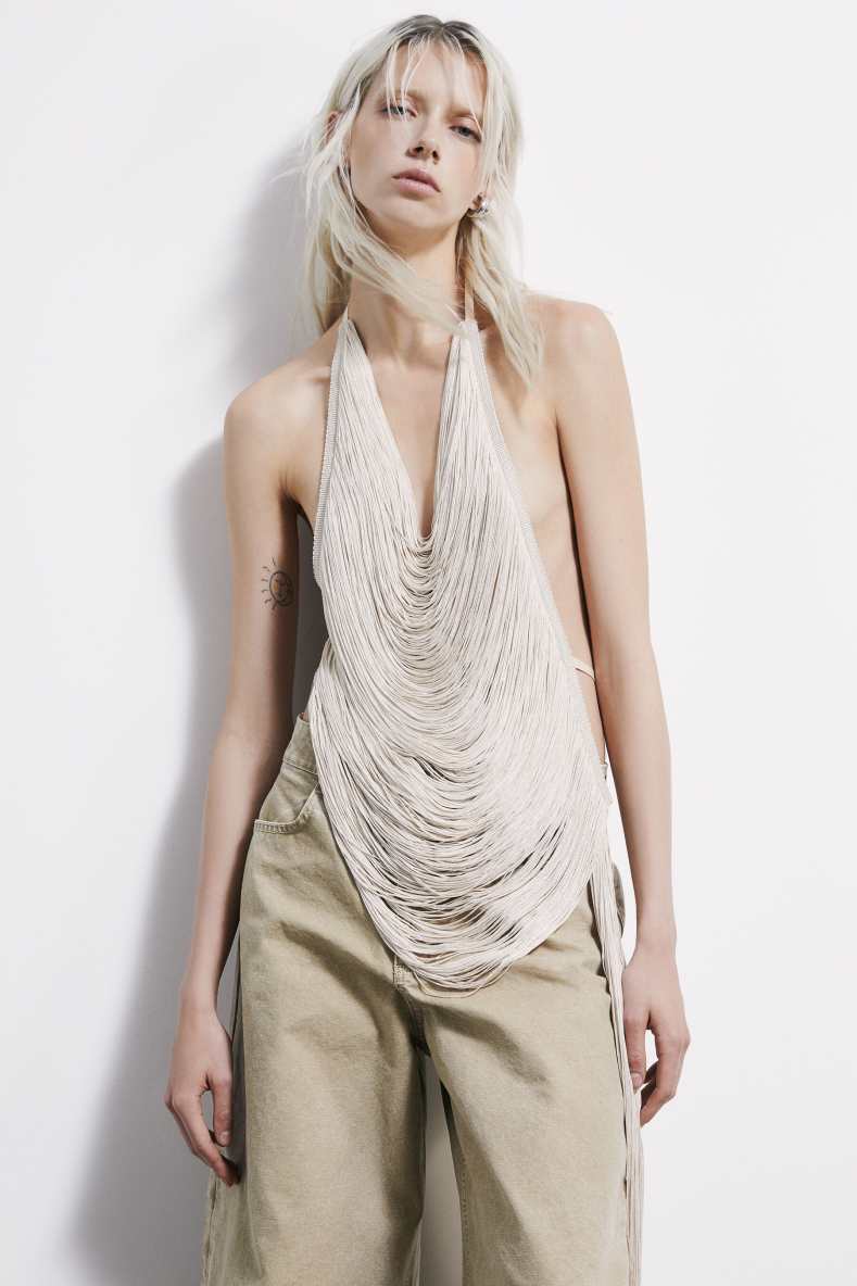 Jeweled top with fringes, White, Patrizia Pepe