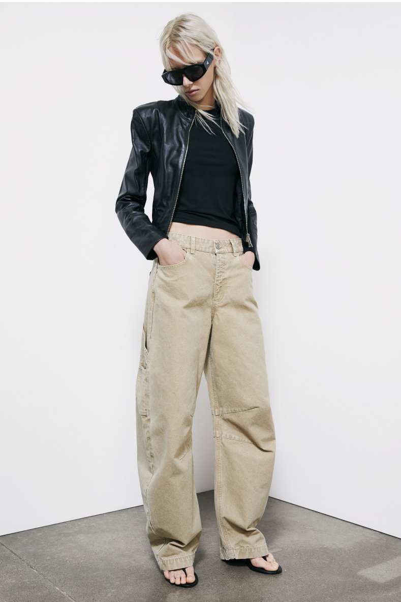 Leather biker jacket with knitted inserts, Black, Patrizia Pepe