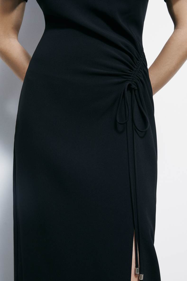 Twill midi dress with ruffle, Black, Patrizia Pepe