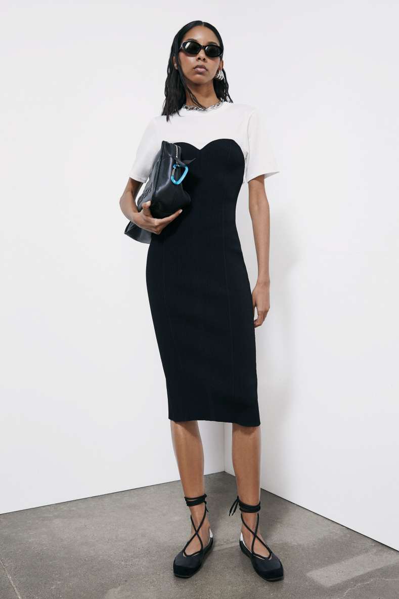 Облегающее миди-платье в резинку с футболкой, Белый/Чёрный, Patrizia Pepe