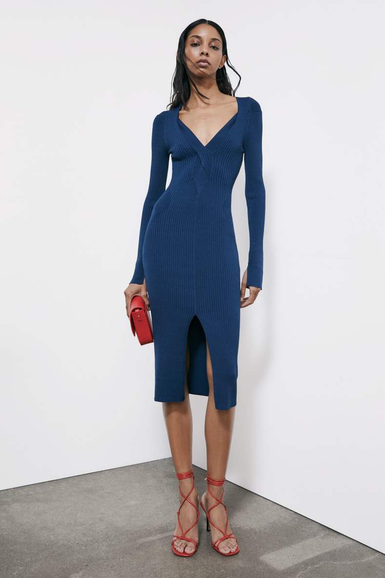 Midi knit dress with crossover, Blue, Patrizia Pepe