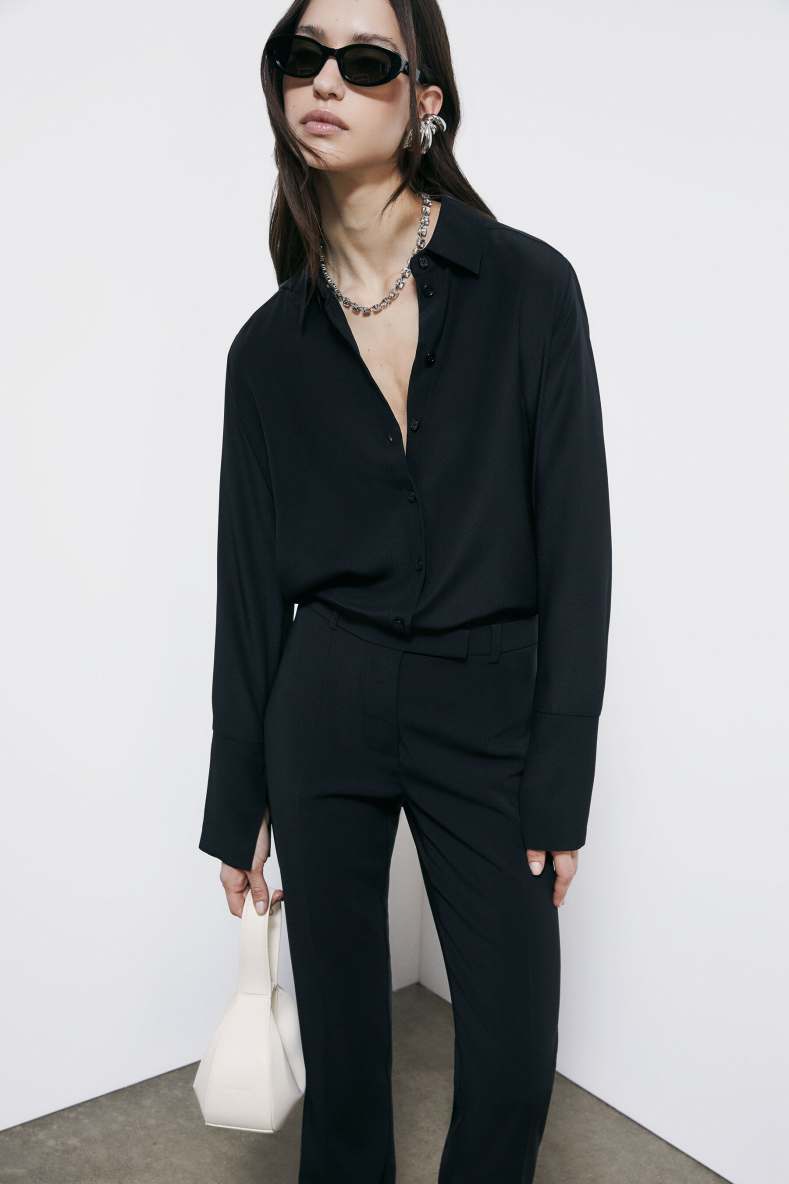 Regular fit silk crepe shirt, Black, Patrizia Pepe
