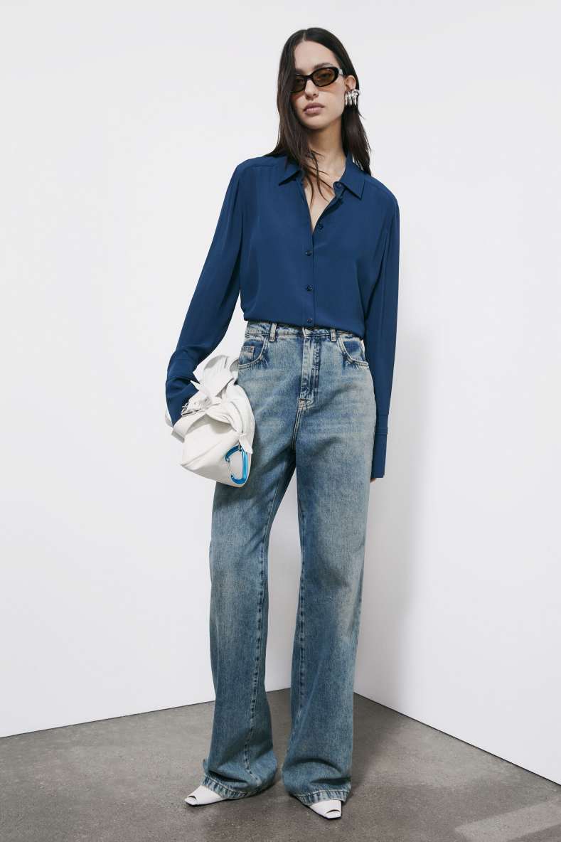 Свободная рубашка из вискозы, Синий, Patrizia Pepe