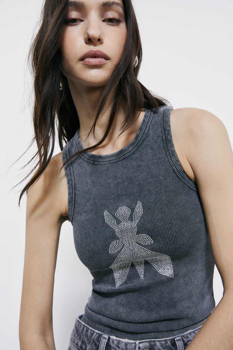 D&eacute;bardeur Fly orn&eacute; de strass, Gris, Patrizia Pepe