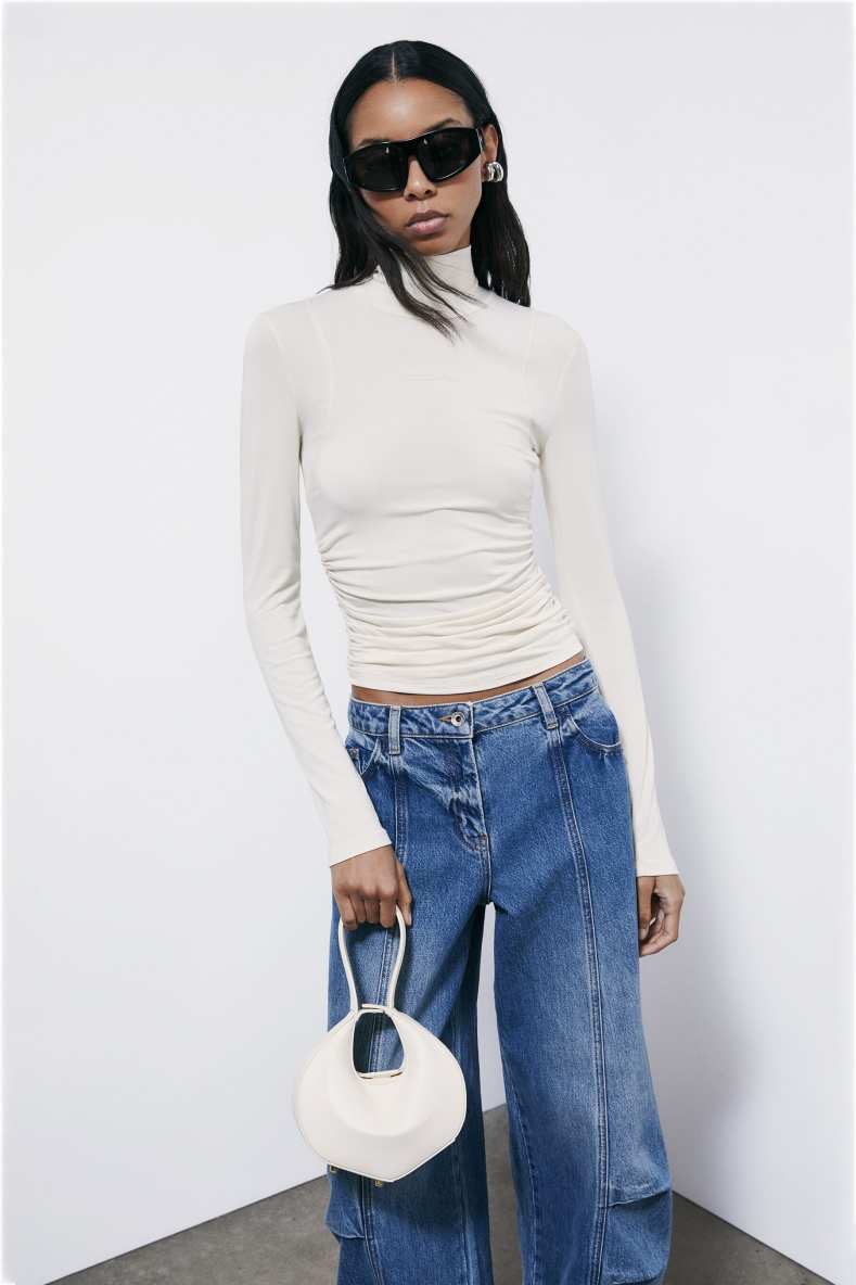 Jersey turtleneck with draping, White, Patrizia Pepe