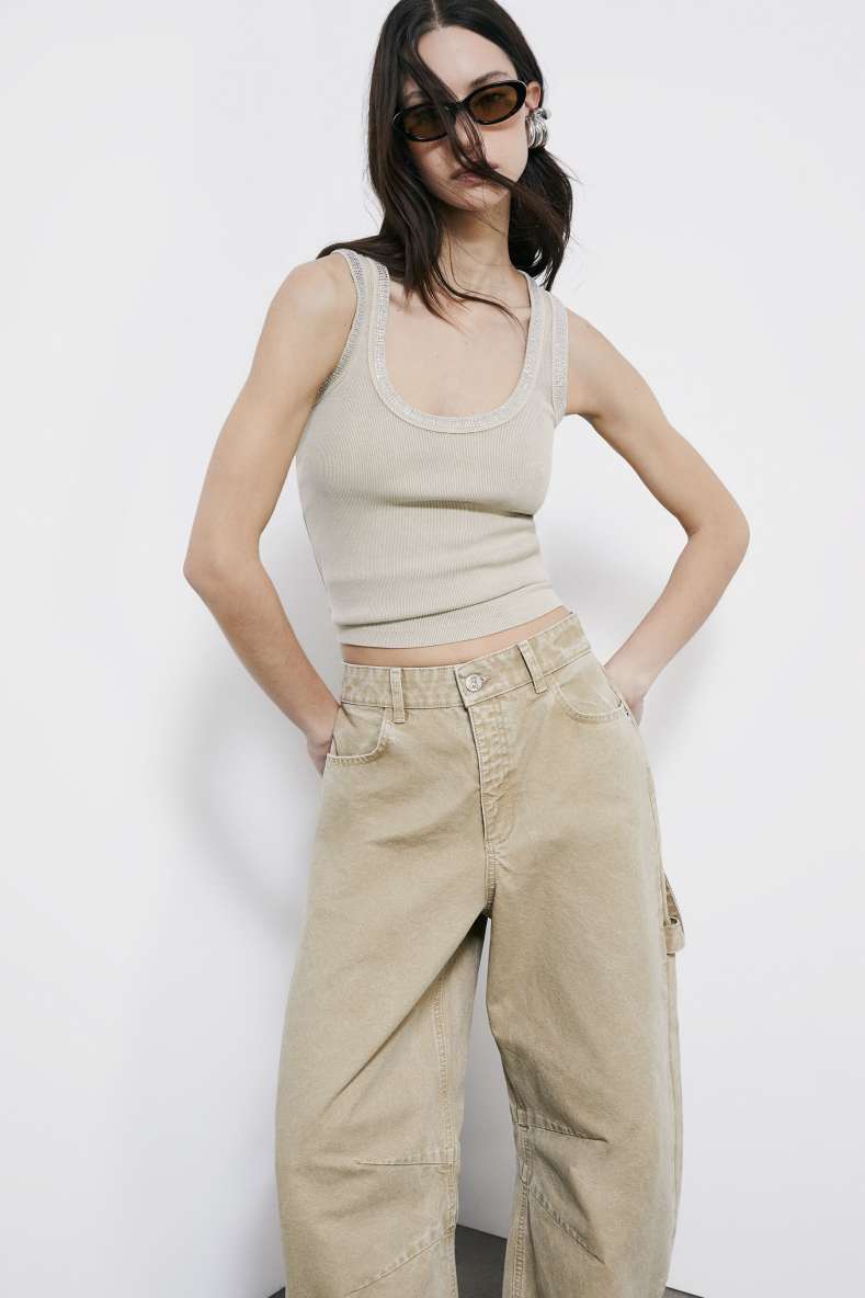 Tank top with rhinestones, Beige, Patrizia Pepe