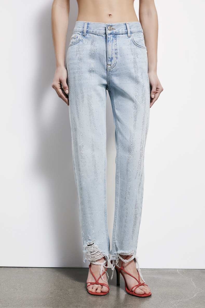 Cigarette jeans with rhinestones, Blue, Patrizia Pepe
