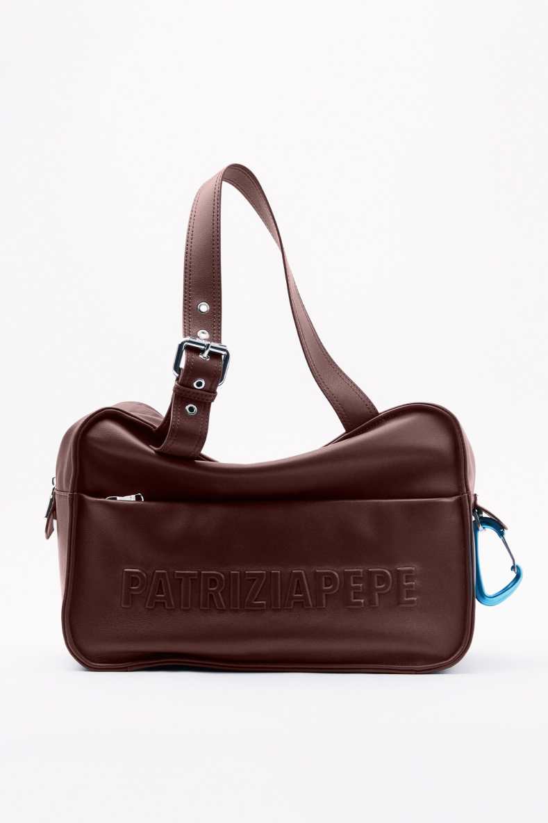 (IM)PERFECTION shopping bag in leather, Brown, Patrizia Pepe