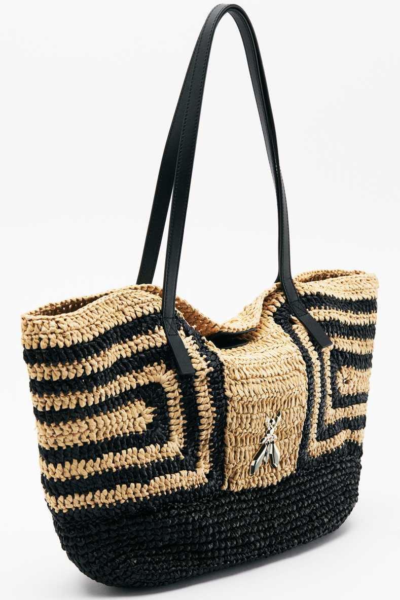 Never Complete raffia shopping bag, Black/Natural, Patrizia Pepe